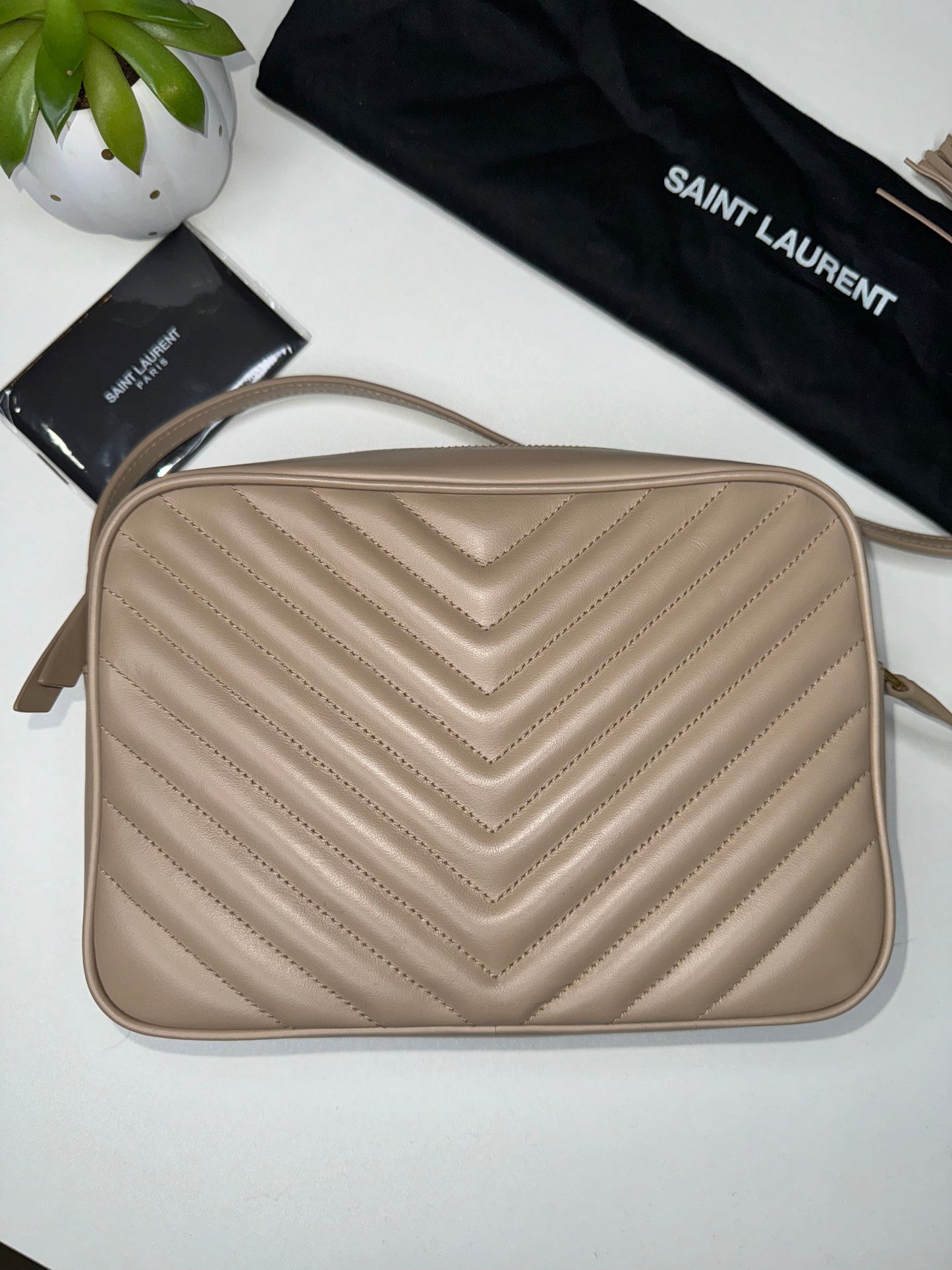 YSL Beige Camera Bag Waffle Spot